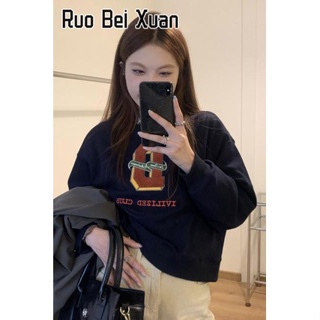 RUO BEI XUAN เสื้อสเวตเตอร์ผู้หญิง เสื้อสเวตเตอร์คอกลม แขนสั้น ใหม่ สไตล์เกาหลี หลวม แขนยาว Top