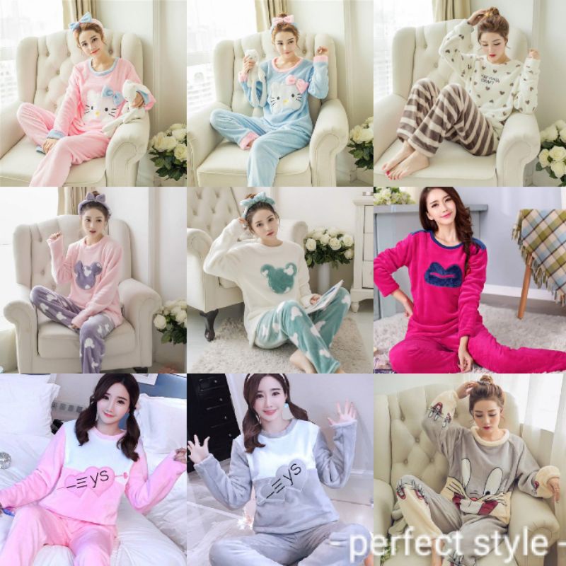 พร้อมส่งในไทย มีครบทุกแบบ เซตชุดนอนผ้าขนนุ่ม ใส่อุ่น นุ่มสบาย มีเก็บปลายทาง
