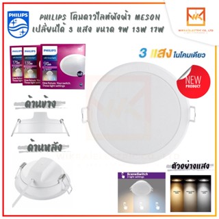 (สลับแสงได้ 3 แสง)PHILIPS โคมไฟดาวน์ไลท์ฝังฝ้า Panel LED 5W 9W 13W 17W รุ่น Meson SSW 105 SSW 125 SSW 150