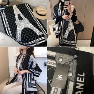 **พร้อมส่ง** ผ้าพันคอ ผ้าคลุมไหล่ CHANEL Tour Eiffel ใช้ได้ 2 ด้าน ผ้าแคสเมียร์