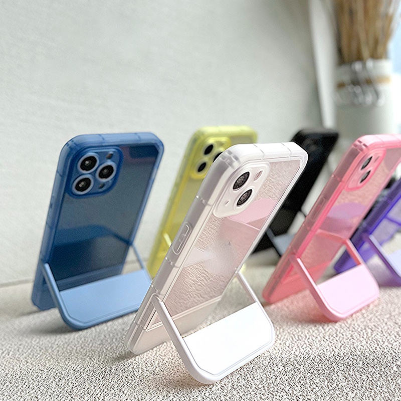 เคสโทรศัพท์มือถือ ซิลิโคนนิ่ม แบบใส พร้อมขาตั้ง หรูหรา สําหรับ iPhone 14 13 12 Pro Max 11 7 8 Plus X XS XR SE3