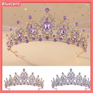 Bluelans มงกุฎเจ้าหญิง ประดับพลอยเทียม สีม่วง นํากลับมาใช้ใหม่ได้ สําหรับเจ้าสาว งานแต่งงาน ปาร์ตี้