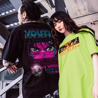 เสื้อยืดผ้าฝ้ายพิมพ์ลายแฟชั่น ♦✳YOUTH CULTURE® STAY UP &amp; FIGHT SHIRT BLACK OVERSIZED TSHIRT UNISEX TOPS  TEE PREMIUM S