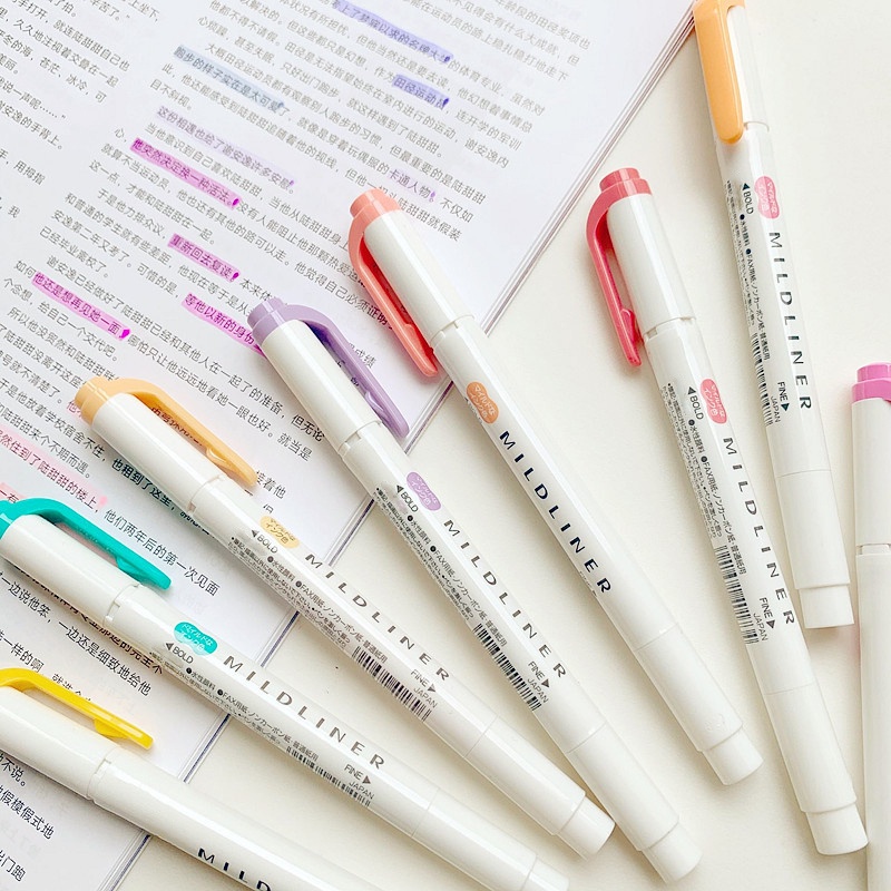 ปากกาไฮไลท์ แบบสองหัว ปลายนิ่ม สีมาการอง 25 สี เครื่องเขียน DIY