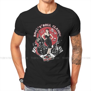 เสื้อแฟชั่นผญ Camiseta Rockabilly Pin Up para hombre, ropa Vintage clásica de Rock and Roll, de algodón, con cuello redo