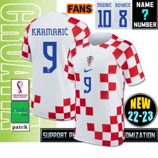 เสื้อกีฬาแขนสั้น ลายทีมชาติฟุตบอล Croatia 22-23 Fans World Cup ชุดเหย้า ไซซ์ S - 3XL