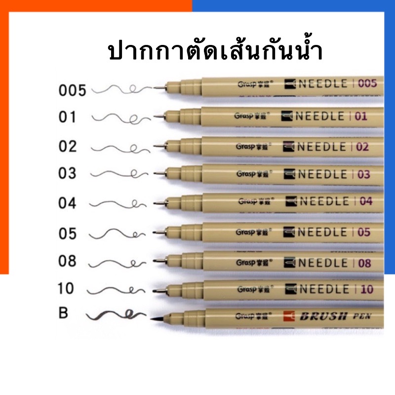 ปากกาตัดเส้น ปากกากราฟฟิก เขียนแบบ กันน้ำ Graps Fineliner หมึกซึม ขนาด 0.05/0.1/0.2/0.3/0.4/0.5/0.8/1.0/Brush US.Station