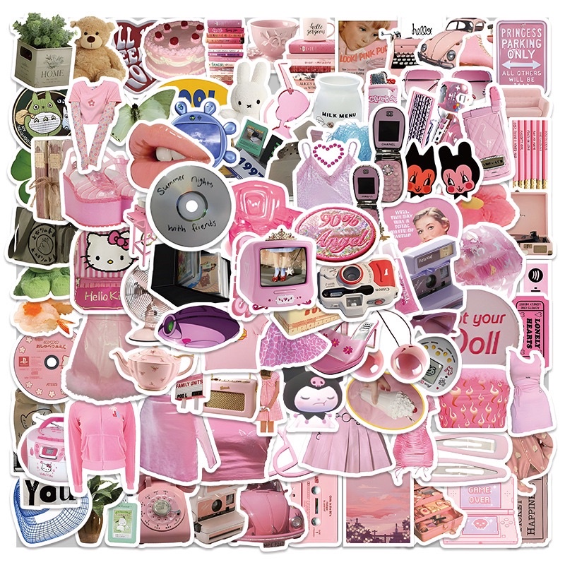จัดส่งไว (054)สติกเกอร์ของใช้สีชมพูขนาดเล็กยุคY2K