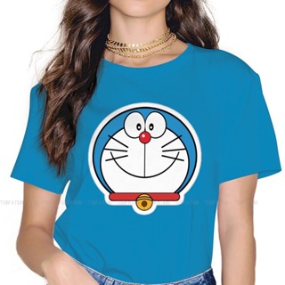 เสื้อยืดไม่ต้องรีด Ropa de sonrisa para mujer, Camisetas estampadas de Doraemon Kawaii, Robot, gato, Manga, Tops holgado