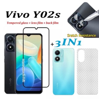 ส่งจากไทย ฟิล์ม3in1 Vivo Y02S 4G ฟิล์มเลนส์กล้อง ฟิล์มกระจกเต็มจอ ฟิล์มหลัง ฟิล์มกันกระแทกขอบดำ