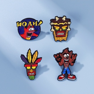 เข็มกลัด รูปการ์ตูนอนิเมะ Crash Bandicoot Enamel Lapel Woah Aku Mask Badge Pin Adventure Game ของขวัญสําหรับเพื่อน