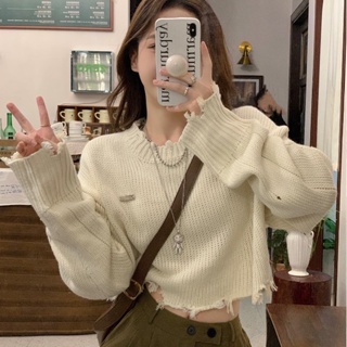 Suxi เสื้อกันหนาวแขนยาวลําลอง คอกลม ผ้าถัก ทรงหลวม สีพื้น แฟชั่นฤดูใบไม้ร่วง สําหรับผู้หญิง