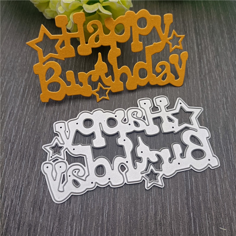 สุขสันต์วันเกิดตัวอักษรหัตถกรรมตัดโลหะตายลายฉลุสําหรับ DIY Scrapbooking อัลบั้มลายนูนกระดาษการ์ด Deco หัตถกรรม Die Cuts