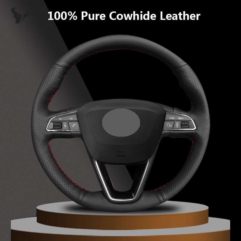 คุณภาพสูงหนังสีดําพวงมาลัยสําหรับที่นั่ง ibiza leon 5f mk3 2013-2019 ibiza 6j tarraco arona ateca