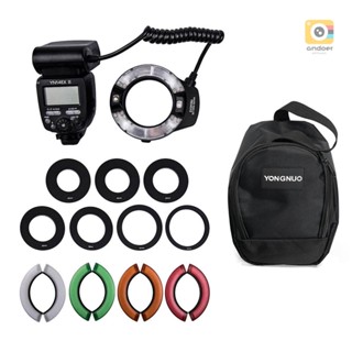 YONGNUO YN14EX II Macro Ring Flash Camera Speedlite GN18 TTL Auto/ Manual Flash 5600K 3s Recycle Time with Carrying Bag 4 Set Color Filters 7pcs Adapter Rings Replacement for