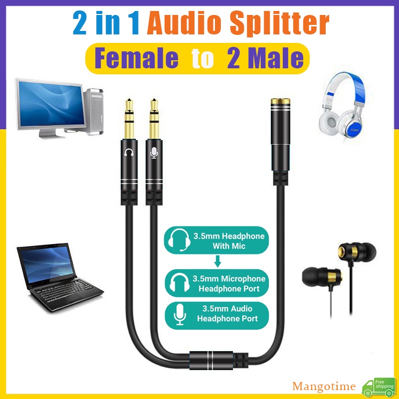 Fast Ship2 in 1 Audio Splitter 3.5 มม.หญิง 2 ชายสายต่อเสียง AUX Jack Adapter Converter AUX Splitter