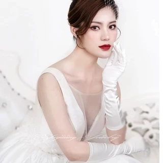 ถุงมือผ้าซาติน แบบยาว เงา สวย ถุงมือเจ้าสาว งานปาร์ตี้ ถุงมือแฟชั่น สีสดใส