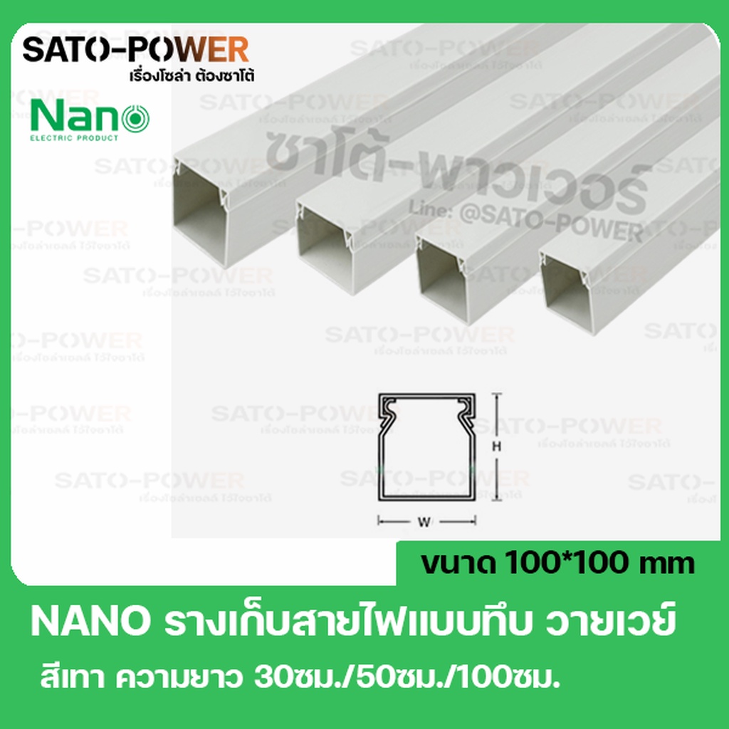 NANO(นาโน)รางเก็บสายไฟแบบทึบ WW100100 ขนาด 100*100 สีเทา รางเก็บสายเหลี่ยมทึบ รางเก็บสายไฟ