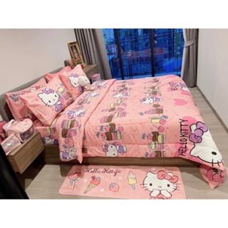 ชุดผ้าปูพร้อมนวมคิตตี้เตียงคู่ 5&amp;6 ฟุต Hello kitty bedsheets and blanket