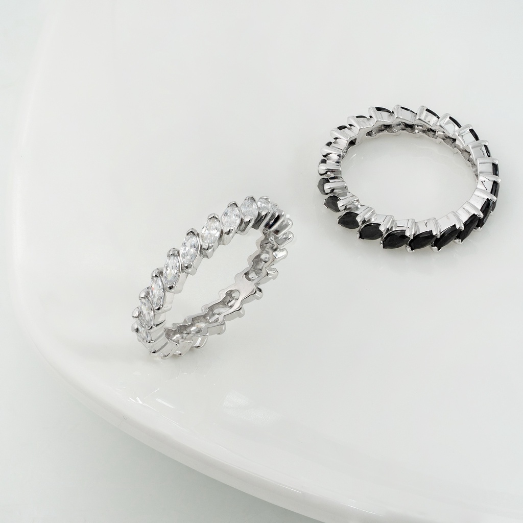 Ar-Kang Collection AKR489/AKR490 แหวนเงินแท้ ประดับ White CZ AAAAA, Black/Spinel (เงินแท้92.5%)