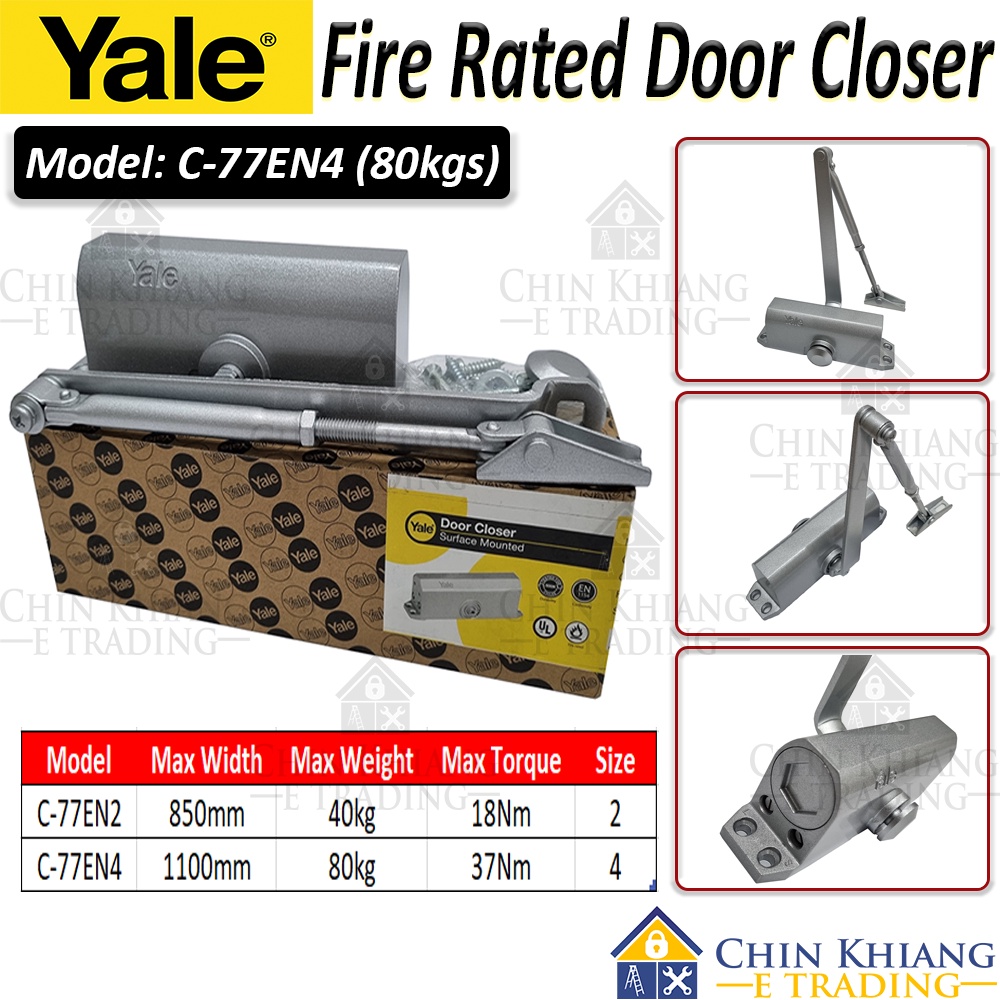 Yale C-77EN4 พื้นผิวติดตั้งประตูปรับใกล้ชิด 80 กก.ประตูสว่างขนาด 4 C77EN4