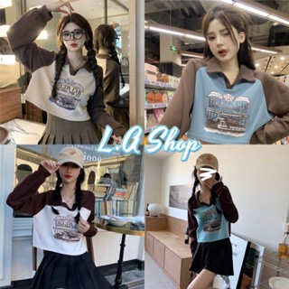 L.A Shop พร้อมส่ง เสื้อแขนยาวไหมพรม คอปก ดีเทลลายตัวอักษรเก๋มาก "45636"