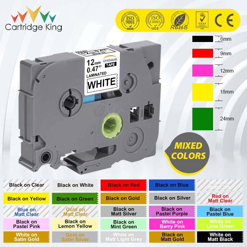 [ ผสมสี ] เทปฉลาก เข้ากันได้ Brother 12mm Tze231 Tze221 TZE-231 TZE-631 6 9 12 มม. สําหรับเครื่องทําฉลาก P-Touch PTH110 เทปติดฉลาก