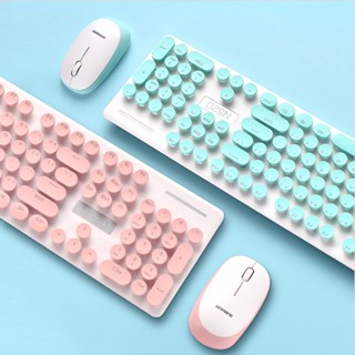 เม้าส์ คีย์บอร์ด ไร้สาย กันน้ำ ปุ่มลอย สีพาสเทล Wireless Keyboard Mouse Girl Cute Pink Raspberry pi 400