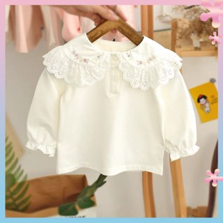 Girls long-sleeved T-shirt autumn 2022 New lapel white baby Top Autumn Internet celebrity baby girl base shirt