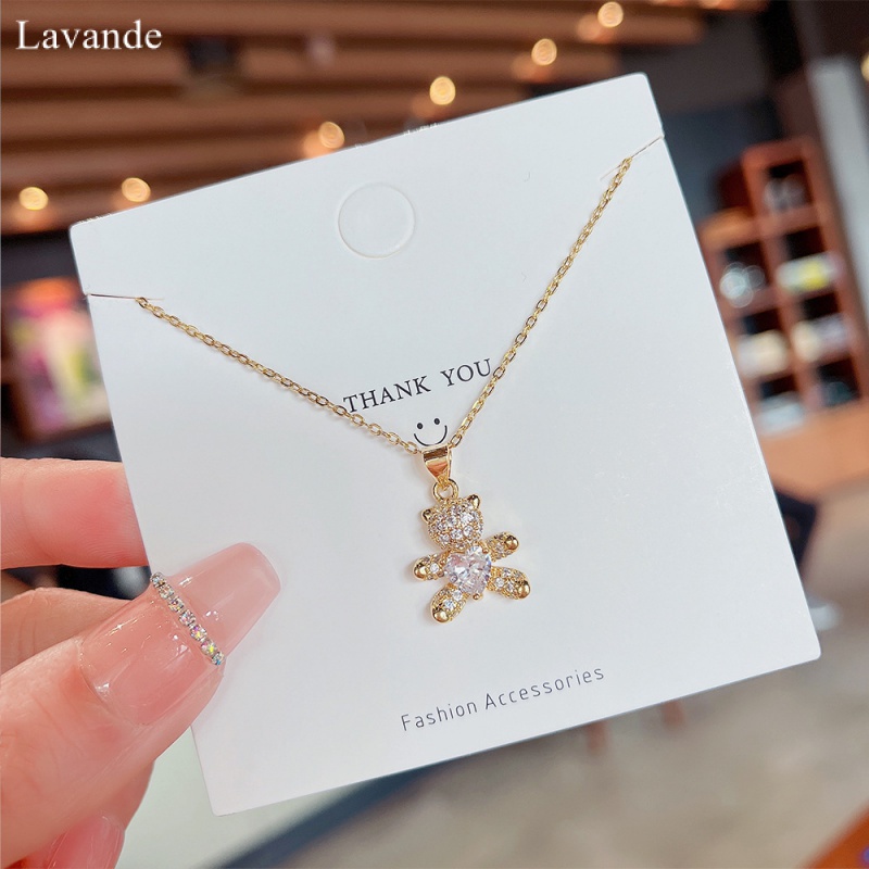 [LAVANDE] น่ารักรักแพนด้าสร้อยคอเหล็กไทเทเนียมเพชรหมีจี้กระดูกไหปลาร้าโซ่หญิงอุปกรณ์เสริมระดับไฮเอนด์ X2L03