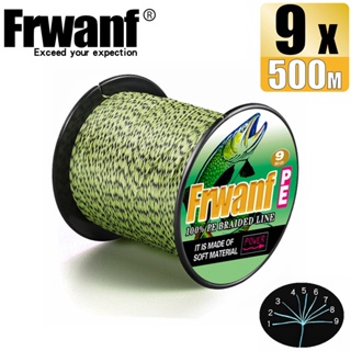 Frwanf สายเอ็นตกปลา แบบถัก PE X9 ยาว 500 ม. 9 เส้น สีดํา และสีเหลือง