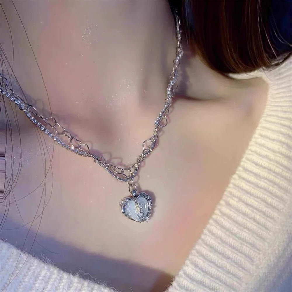 สร้อยคอโช้กเกอร์ ประดับลูกปัดคริสตัล ไข่มุก เพทาย Y2K ปีกนางฟ้า สีชมพู สีฟ้า ยาว 17 กม. สําหรับผู้หญิง
