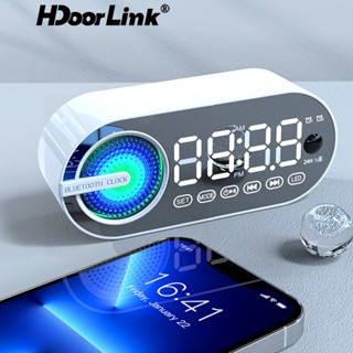 Hdoorlink นาฬิกาปลุกดิจิทัล หน้าจอ LED บลูทูธ 5.0 รองรับการ์ด TF วิทยุ FM ลําโพง HIFI กล่องดนตรี