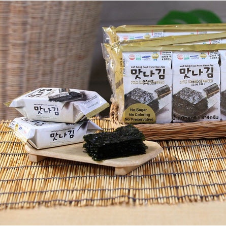สาหร่ายนำเข้าจากเกาหลี MANNA Korean Seaweed สาหร่ายปรุงรส ทานเล่นหรือห่อข้าวก็ได้ (แพค 3 ห่อ)