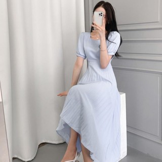 พร้อมส่ง 2สี เดรสกระโปรงยาวอัดพลีท เดรสงานแต่ง D110
