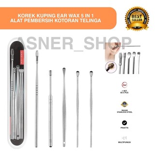 Korek kuping Alat Pembersih kotoran telinga ear wax 5 in 1 Stainless steel besi earwax