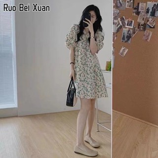 RUO BEI XUAN เดรสผู้หญิง เดรสทรงลูกแพร์ฝรั่งเศส เดรสลายดอกไม้ เดรสทรงสลิมทรงสูงใหม่