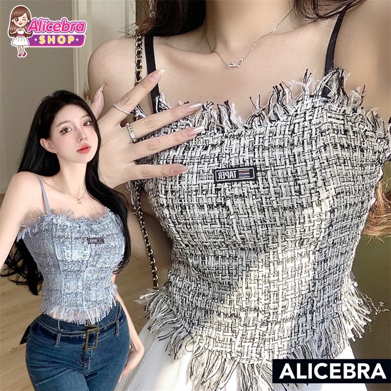 𝗔𝗟𝗜𝗖𝗘𝗕𝗥𝗔 สายเดี่ยว ดีไซน์เกร๋ แต่งผ้าน่ารักๆ สม๊อกหลัง แบบใหม่