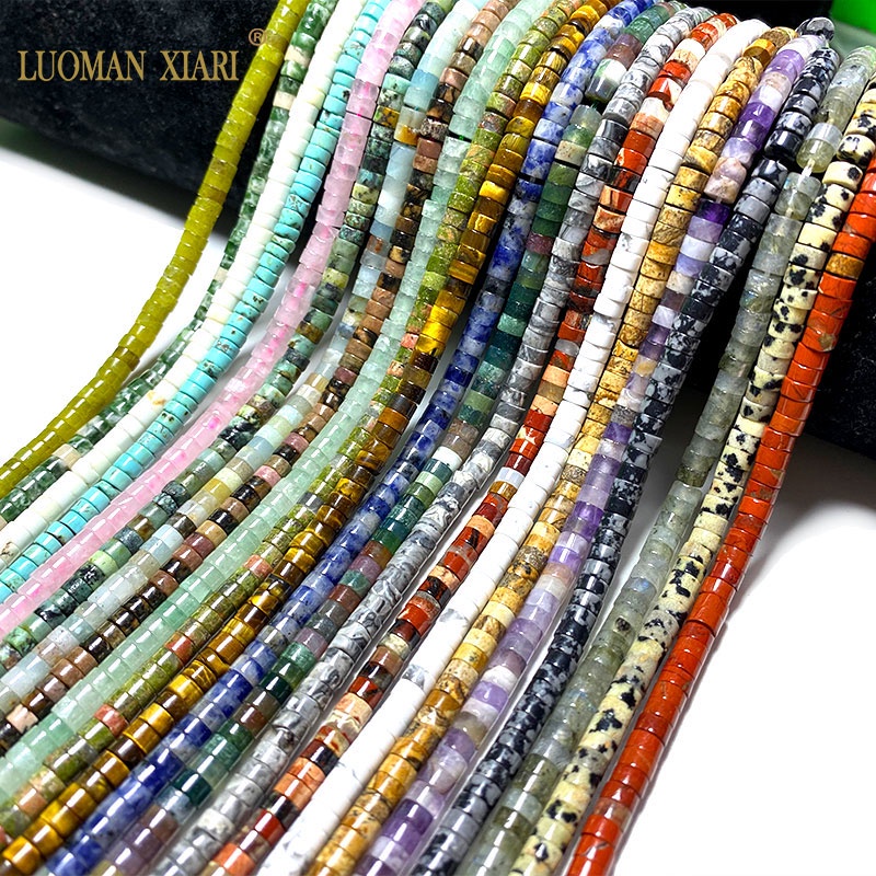 LUOMAN XIARI Spot 2x4 มม.หินธรรมชาติสีแดง Jasper Turquoise Agate หยก Rondelle Spacer ลูกปัดสําหรับเครื่องประดับทํา DIY สร้อยคอสร้อยข้อมือประมาณ 36-38 ซม.