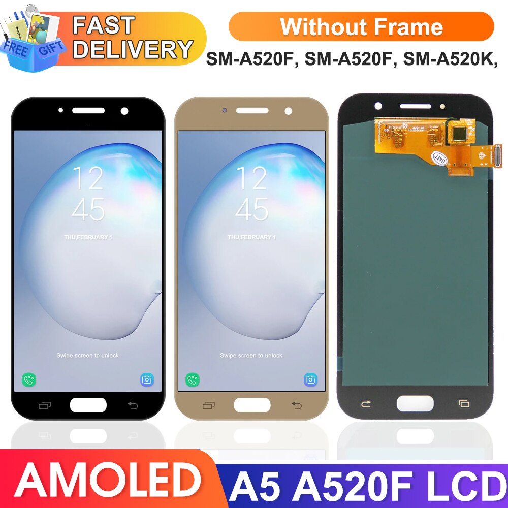 Super AMOLED อะไหล่หน้าจอสัมผัสดิจิทัล LCD แบบเปลี่ยน สําหรับ Samsung Galaxy A5 2017 A520 A520 A520F