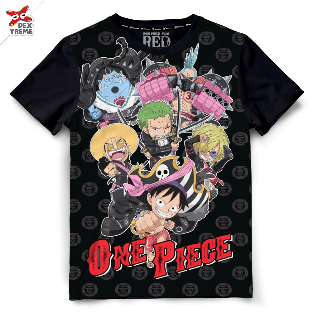 Dextreme เสื้อยืดวันพีซ (DOP-1594) One Piece ผ้า SUB สีดำ ลาย กลุ่มหมวกฟาง