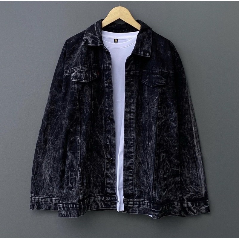 SANWASH JEANS JACKET สําหรับผู้ชาย SNOW สีดํา JEAN JACKET เสื้อแจ็คเก็ตผู้ชาย DENIM แจ็คเก็ต LEVI CO