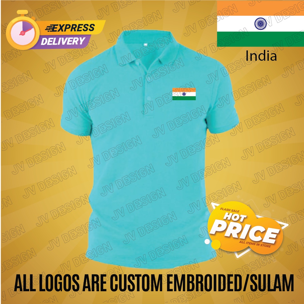 AMAZING INDIA FLAG EMBROIDERY (SULAM) DESIGN 200GSM COTTON COLLAR SHIRT