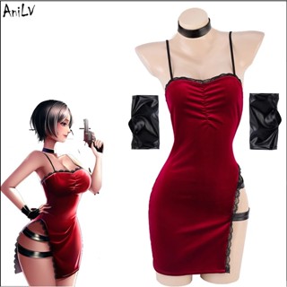 Ada Wong ชุดเดรสกี่เพ้า แต่งลูกไม้ สีแดง สําหรับผู้หญิง