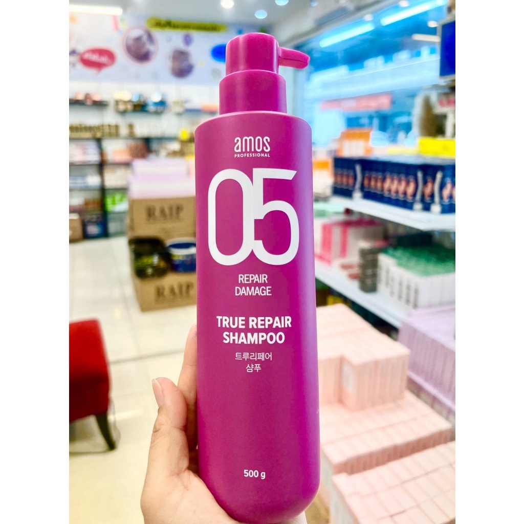 แชมพูดูแลผมเสียหยาบกระด้าง ให้กลับมานุ่มสลวย แข็งแรง AMOS PROFESSIONAL TRUE REPAIR SHAMPOO 500g