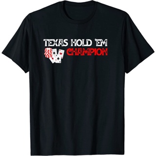 ใหม่ เสื้อยืดลําลอง แขนสั้น พิมพ์ลาย Texas Hold Em Champion Casino Games Card Idea &amp; Trophy แฟชั่นสําหรับผู้ชาย