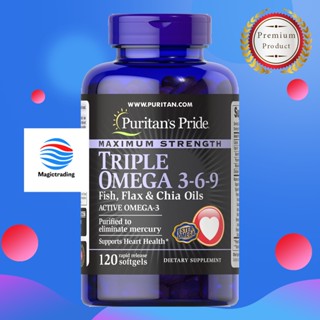 Puritans Pride Maximum Strength Triple Omega 3-6-9  (Fish , Flax , Chia Oils) / 120 Softgels