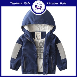 [THOMAS Kids] เสื้อโค้ทกันลม มีฮู้ด น้ําหนักเบา มีซิป สําหรับเด็กผู้ชาย 1-8 ปี ขายส่ง