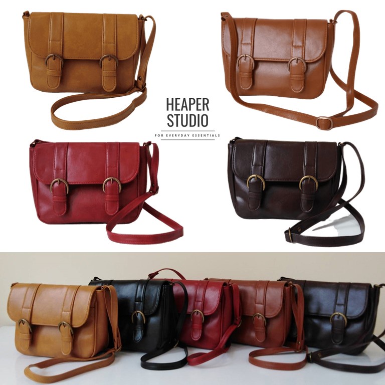 [มีโค้ดลด100บ]HEAPER AVE สไตล์วินเทจ สะพายข้าง กระเป๋าหนังสะพายข้างผู้หญิง