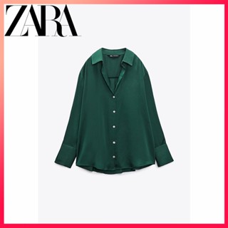 ZARA autumn new womens satin drape shirt